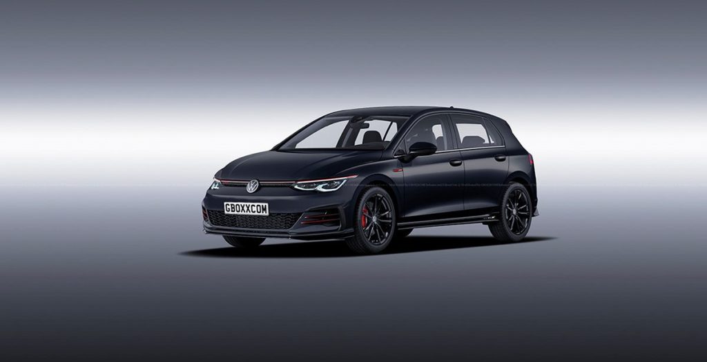 Projeção Golf GTi Mk8 preto visto de frente em fundo neutro