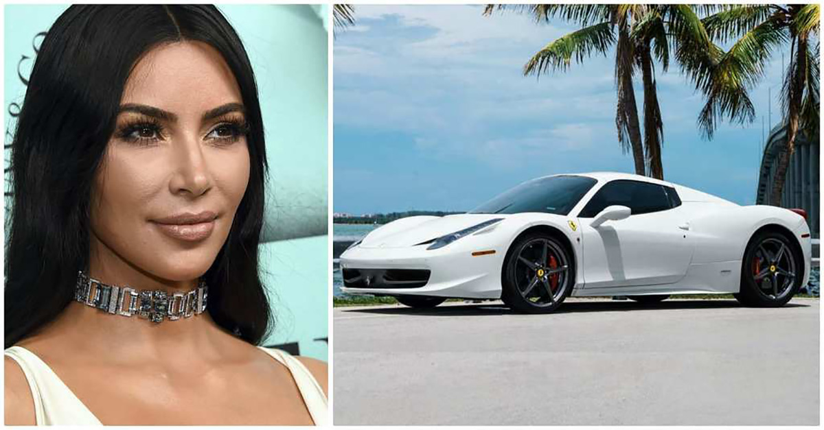 Imagem mostra Kim Kardashian e sua Ferrari 458 Italia