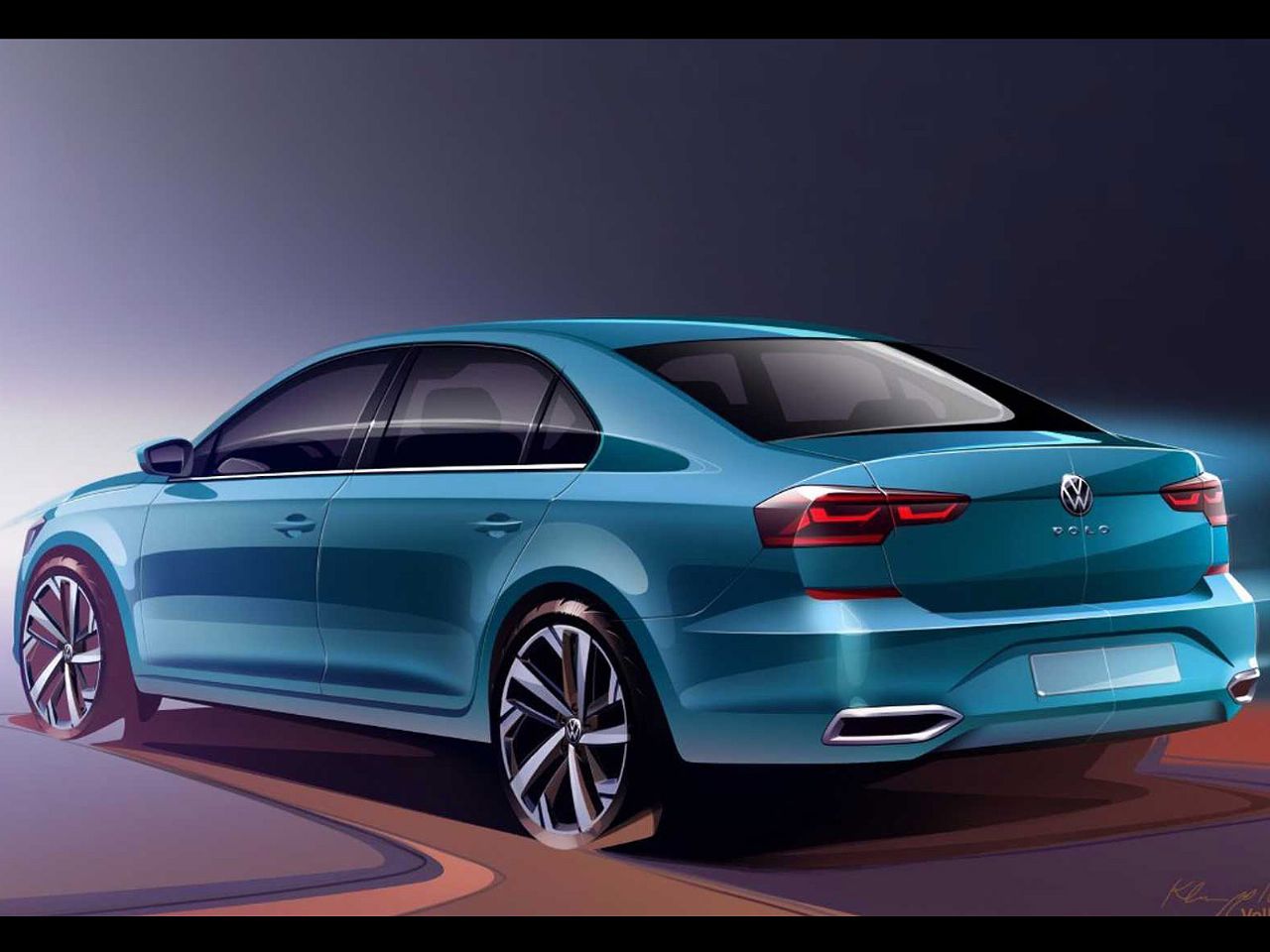 Imagem mostra desenho da traseira do novo Polo Sedan