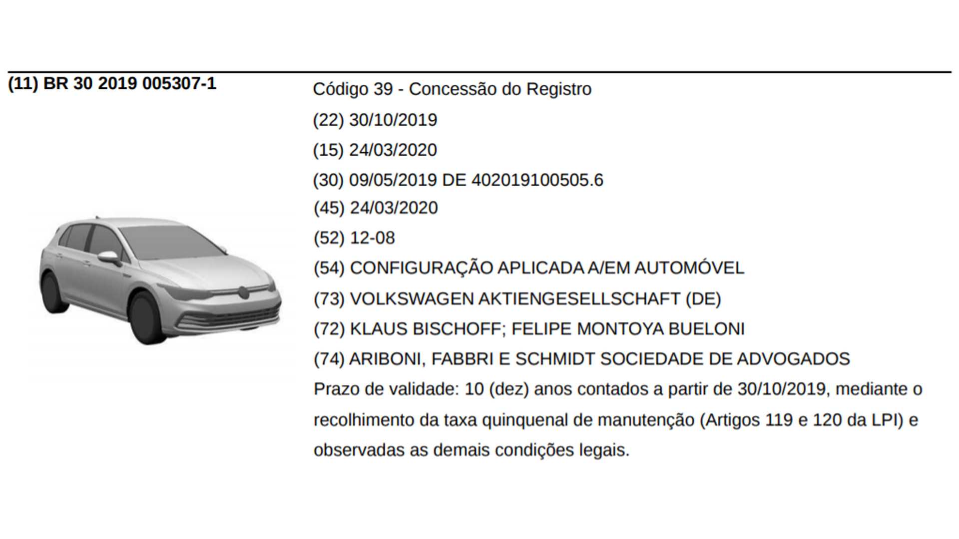 Golf 8 No Inpi