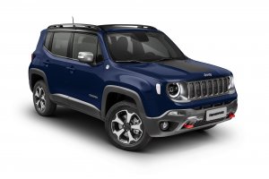 Jeep Renegade Trailhawk Azul em foto de estúdio em fundo branco