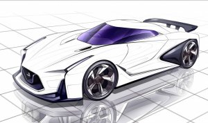 OImagem mostra um carro da Nissan em preto e branco para ser colorido