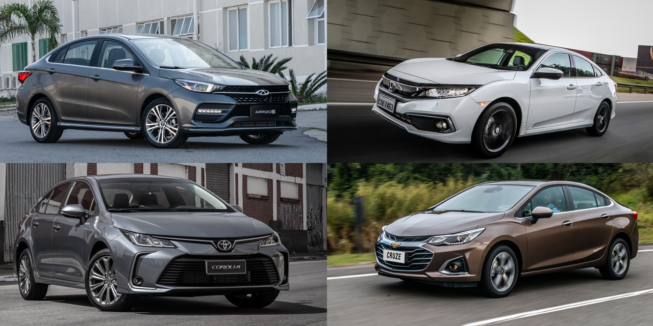 Comparativo virtual: Chery Arrizo 6 Toyota Corolla Honda Civic Chevrolet Cruze