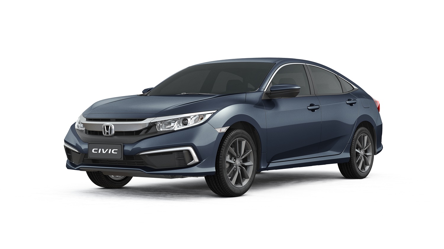 Honda Civic Lx 2021 na cor azul de frente em foto de estúdio com fundo branco