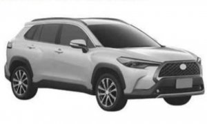 Patente do Toyota Corolla Cross registrada no INPI em foto de computador com o carro todo cinza
