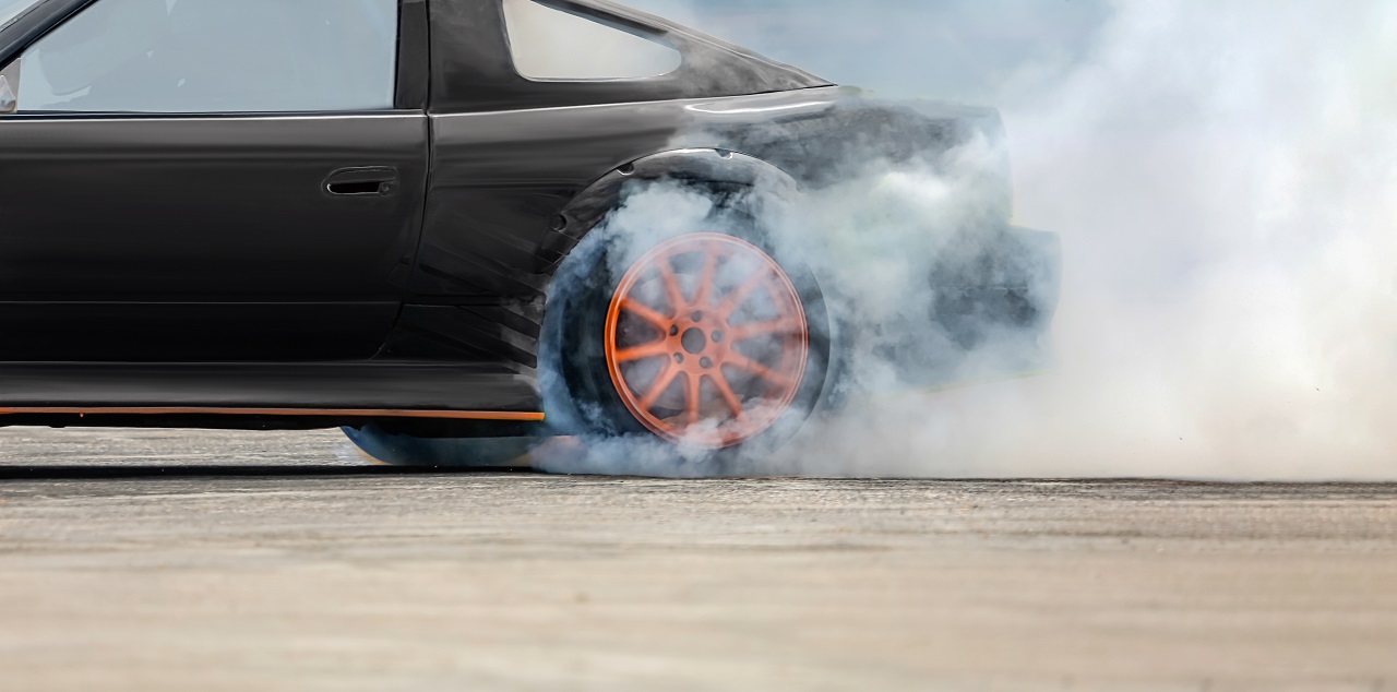 Race Drift Car Burning Tires On Speed Track