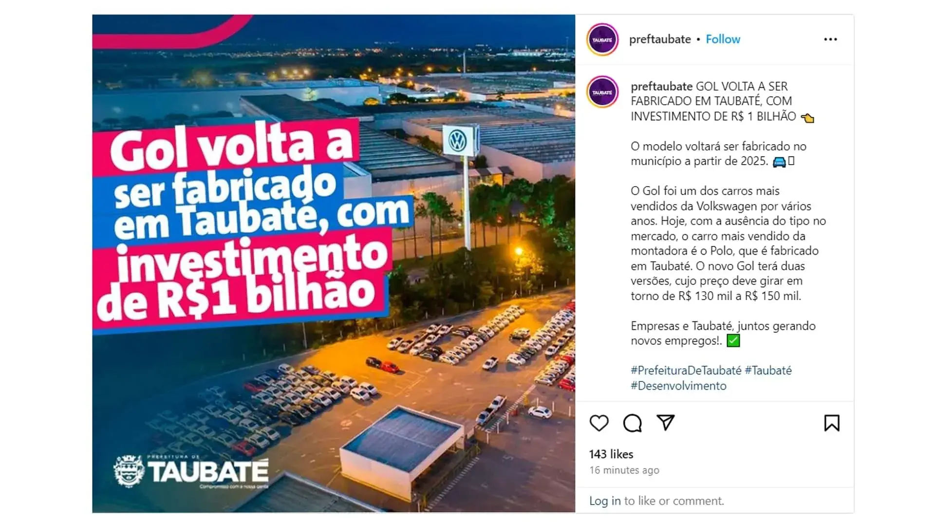 Prefeitura De Taubate Confirma Volta Do Vw Gol.jpg 1920.0x1080.0 Q85 Subsampling 2