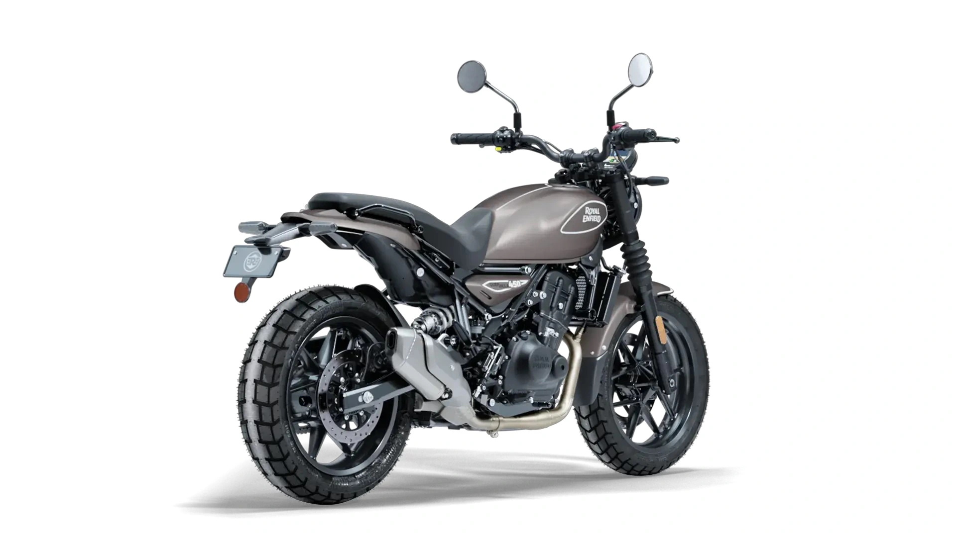 Aqui, a Royal Enfield Guerrilla 450 na elegante cor Peix Bronze