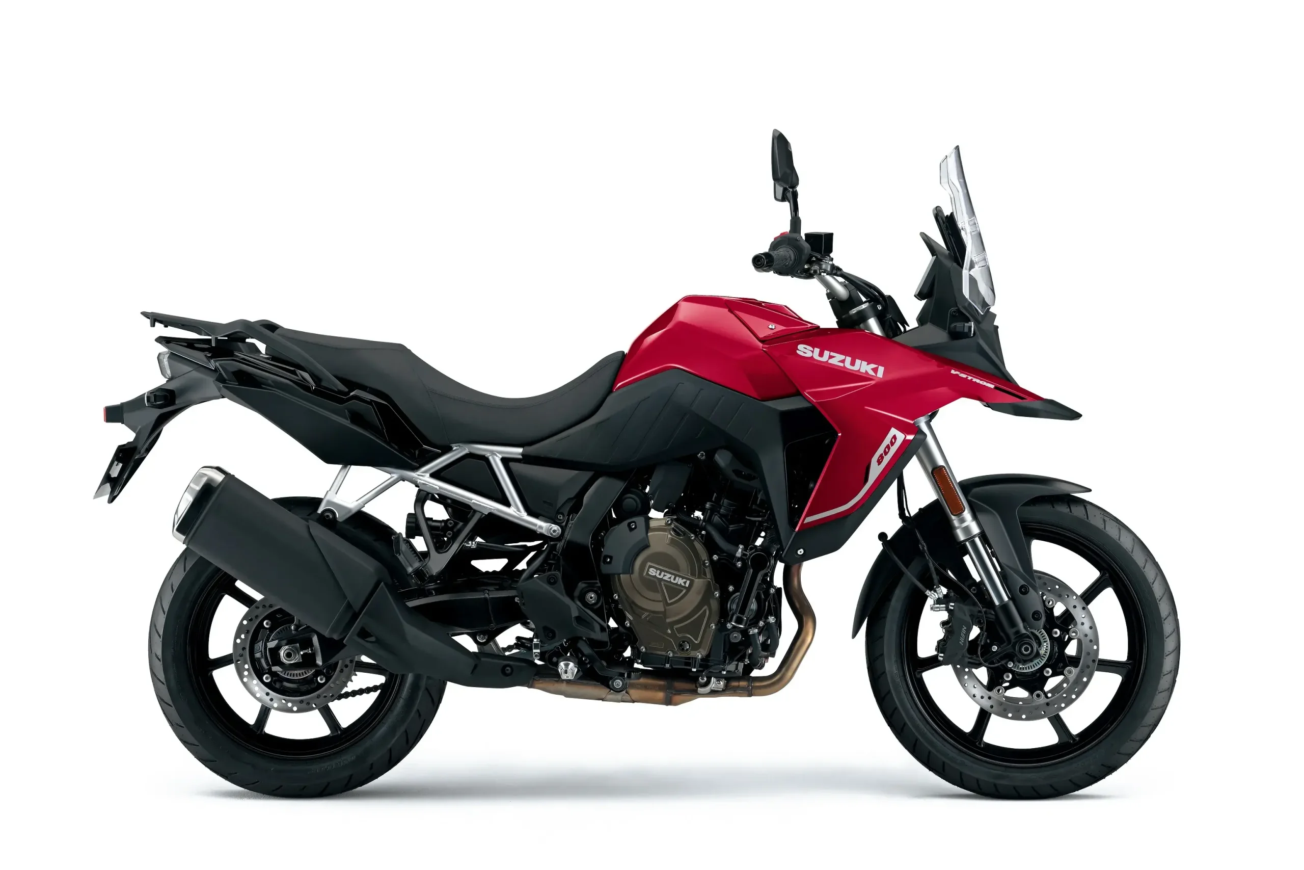 Outra nova opção de cor para a V-Strom 800 standard, que usa rodas de liga leve, é a vermelha